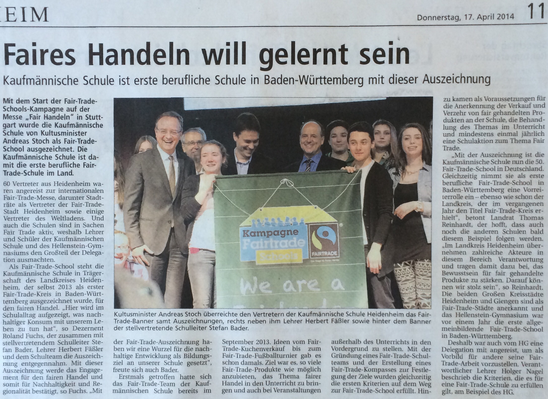 HZ 17.04.2014 Faires Handeln will gelernt sein