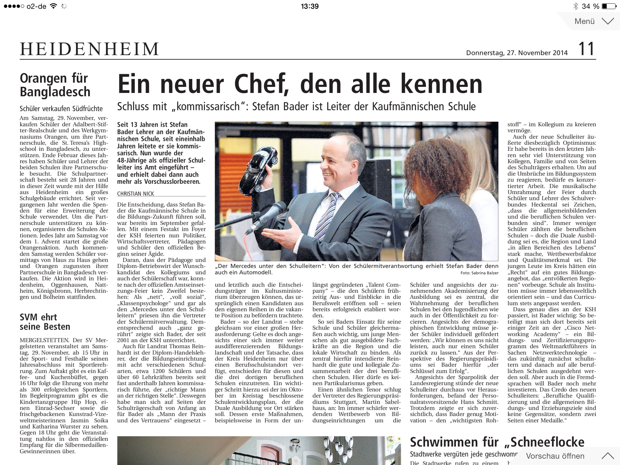 HNP / HZ 27.11.2014: Ein neuer Chef, den alle kennen