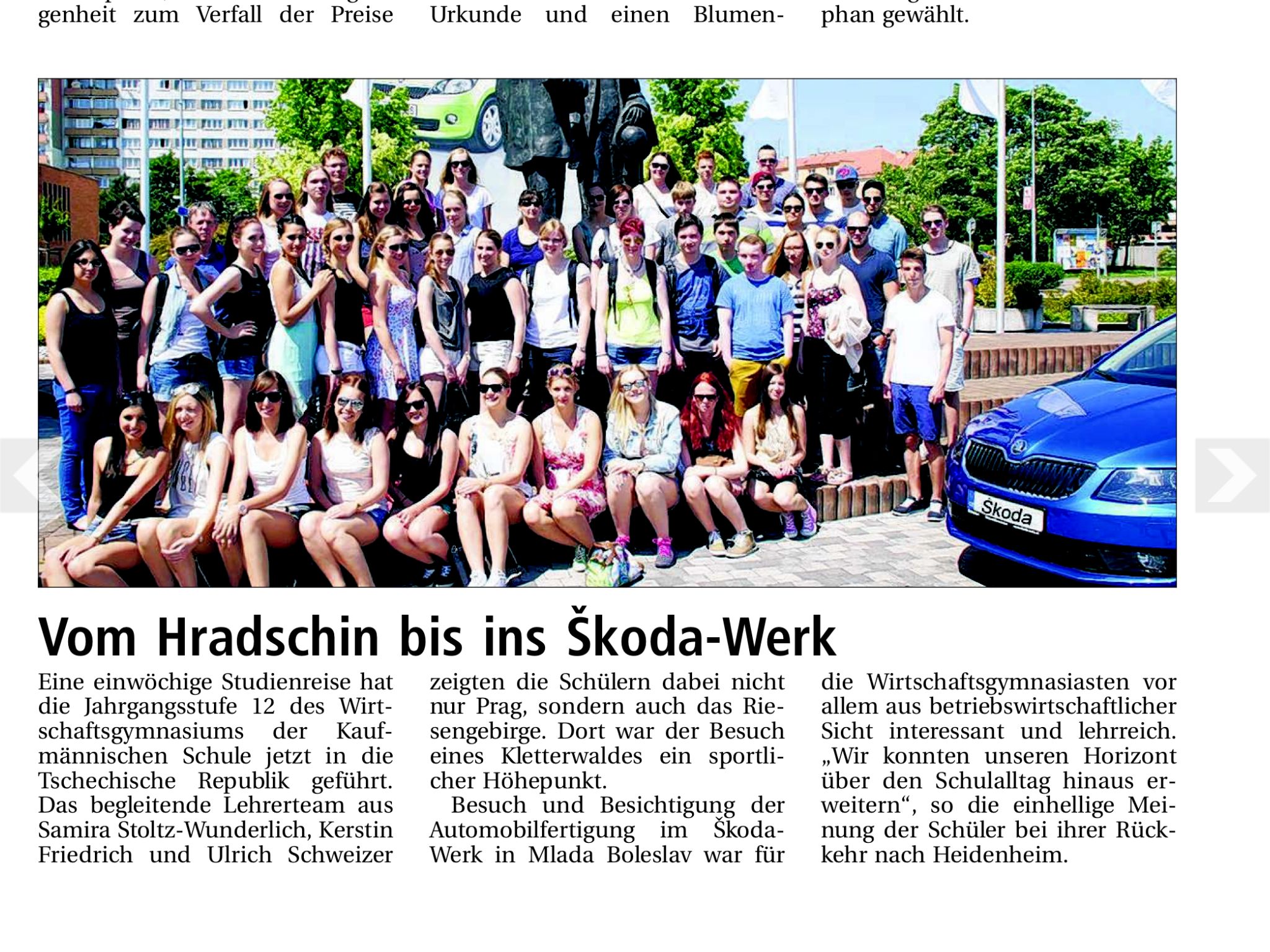 Studienfahrt der 12. Klasse nach Prag: Vom Hradschin ins Skoda Werk