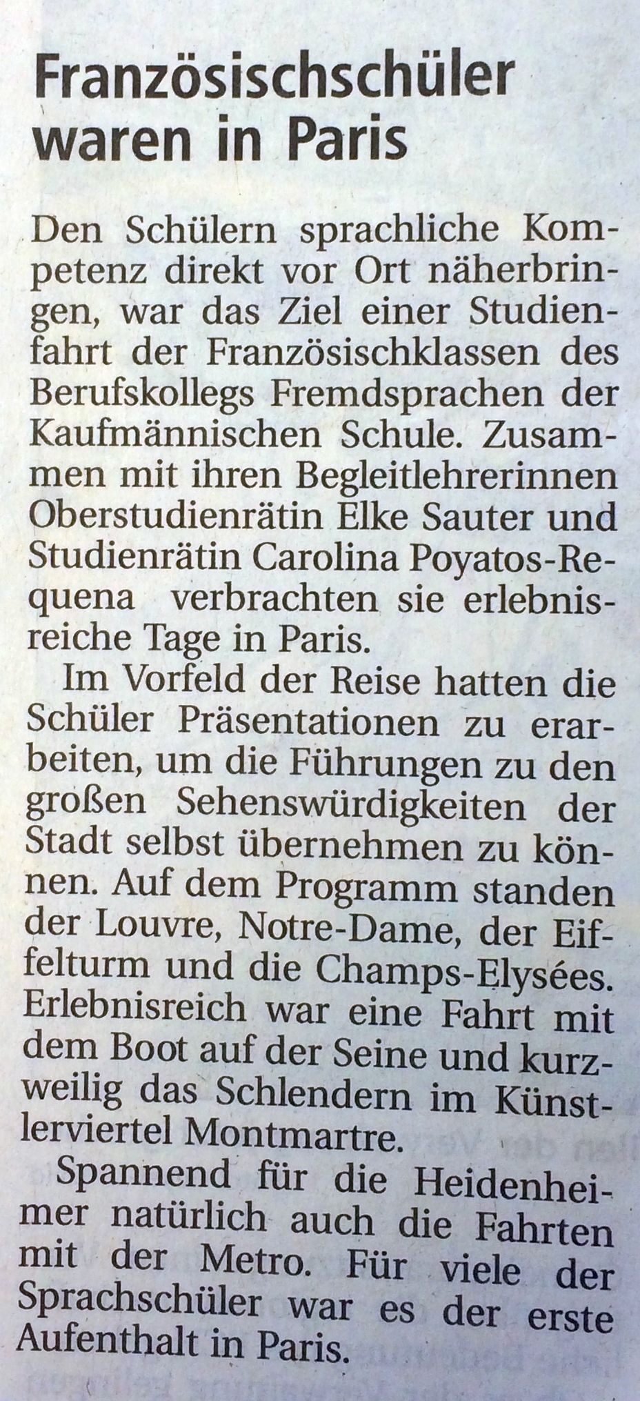 HZ HNP 29.07.2014 Französischschüler in Paris
