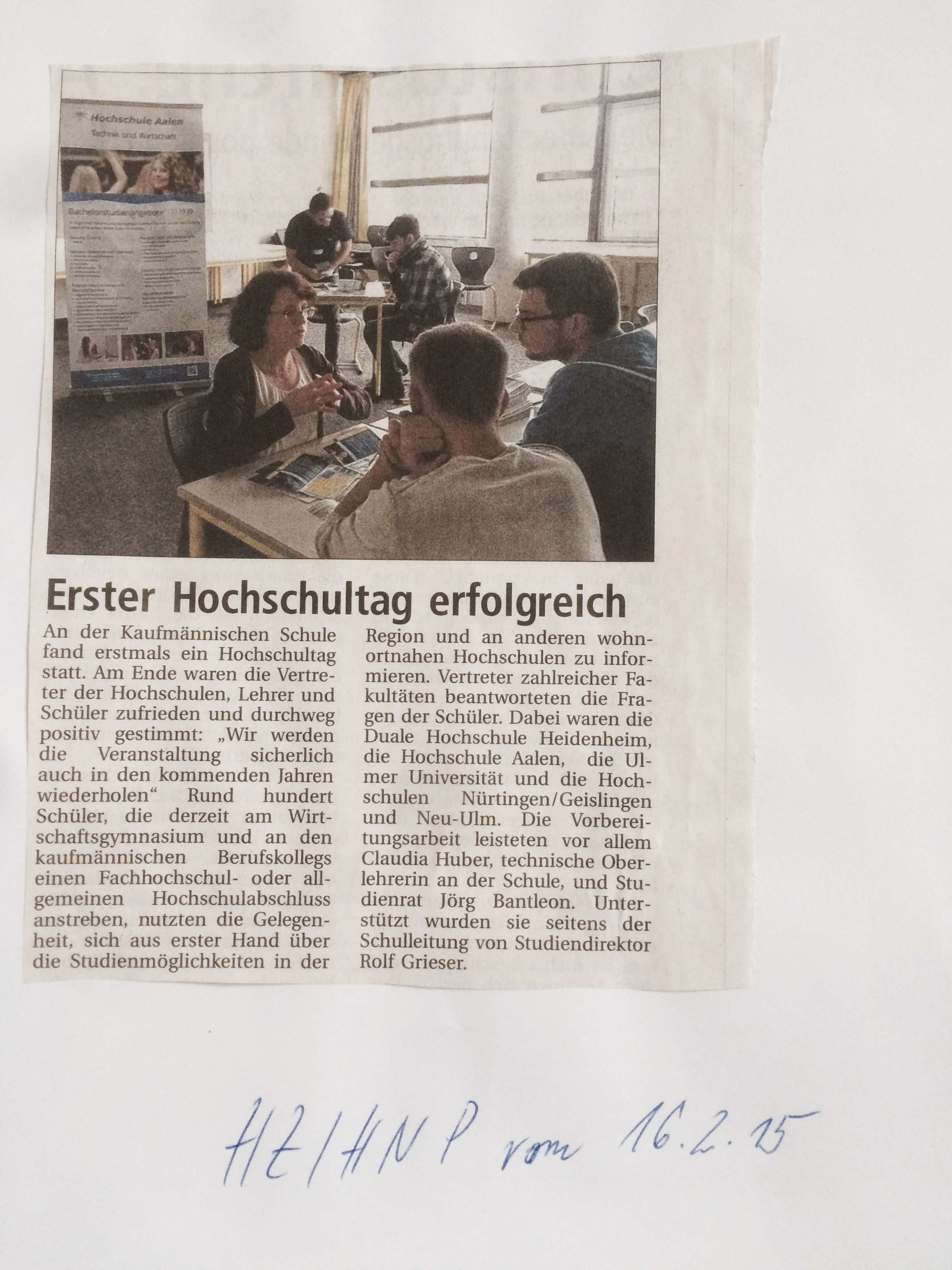 02/2015 1. Hochschultag der Kaufmännischen Schule Presseberichte