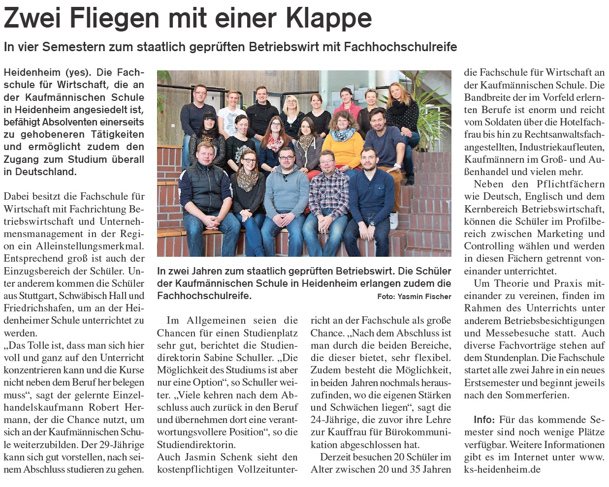 14.03.2015 (WZ) Fachschule – Zwei Fliegen mit einer Klappe