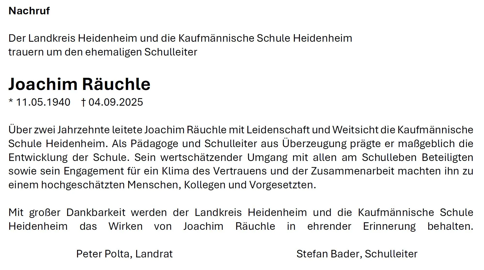 Nachruf Raeuchle
